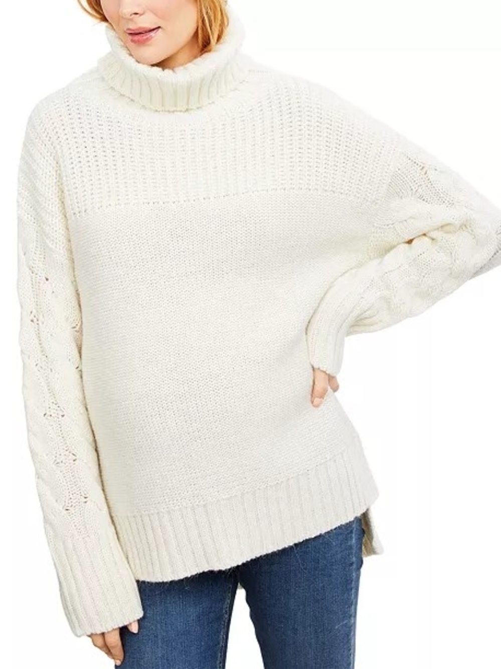Pietro Brunelli Cream Cable-Sleeve Turtleneck Sweater